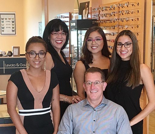 Levato Eyewear team photo inside the optical gallery